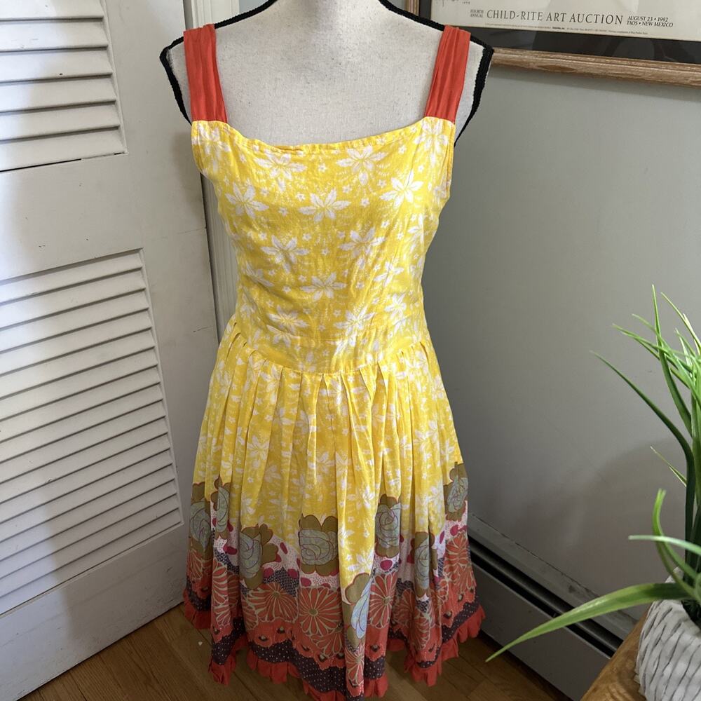 Voile Sundress Womens Small Yellow Dainty Cotton Soft Girl Bohemian Chic
